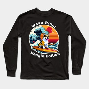 Wave Rider Beagle Edition- Beagle Surfing on the Great Waves off Kanagawa Long Sleeve T-Shirt